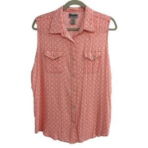 Wrangler Top Pearl Snap Sleeveless Floral Coral XL